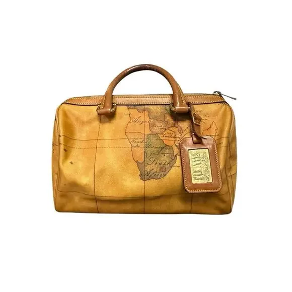 ALVIERO MARTINI CLASSE WORLD MAP BROWN BOSTON BAG - Picture 1 of 14